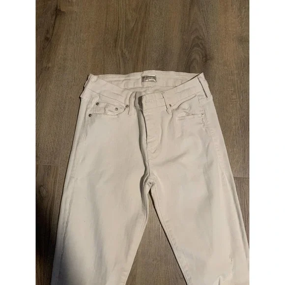 Little Miss Ankle Mother Jeans Looker Women's Size 26 White Cotton Distressed